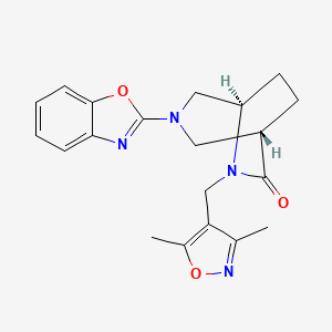 molecular formula C20H22N4O3 B5533291 (1S*,5R*)-3-(1,3-benzoxazol-2-yl)-6-[(3,5-dimethyl-4-isoxazolyl)methyl]-3,6-diazabicyclo[3.2.2]nonan-7-one 