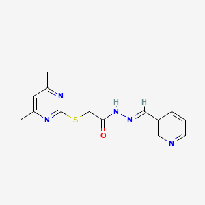 molecular formula C14H15N5OS B5533357 2-[(4,6-dimethyl-2-pyrimidinyl)thio]-N'-(3-pyridinylmethylene)acetohydrazide 