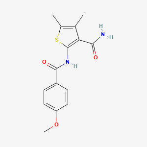molecular formula C15H16N2O3S B5533510 2-[(4-methoxybenzoyl)amino]-4,5-dimethyl-3-thiophenecarboxamide 
