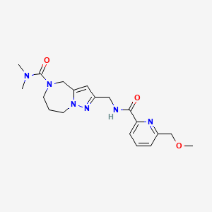 molecular formula C19H26N6O3 B5533518 2-[({[6-(methoxymethyl)pyridin-2-yl]carbonyl}amino)methyl]-N,N-dimethyl-7,8-dihydro-4H-pyrazolo[1,5-a][1,4]diazepine-5(6H)-carboxamide 