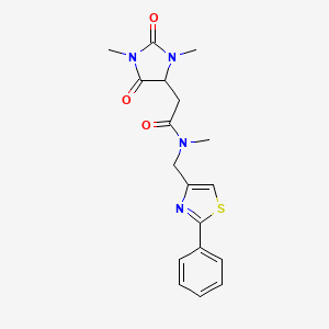 molecular formula C18H20N4O3S B5533530 2-(1,3-dimethyl-2,5-dioxo-4-imidazolidinyl)-N-methyl-N-[(2-phenyl-1,3-thiazol-4-yl)methyl]acetamide 