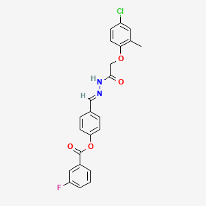 molecular formula C23H18ClFN2O4 B5533584 4-{2-[(4-chloro-2-methylphenoxy)acetyl]carbonohydrazonoyl}phenyl 3-fluorobenzoate 
