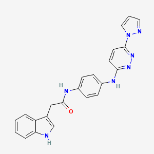 molecular formula C23H19N7O B5533611 2-(1H-indol-3-yl)-N-(4-{[6-(1H-pyrazol-1-yl)-3-pyridazinyl]amino}phenyl)acetamide 