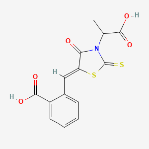 molecular formula C14H11NO5S2 B5533625 2-{[3-(1-carboxyethyl)-4-oxo-2-thioxo-1,3-thiazolidin-5-ylidene]methyl}benzoic acid 