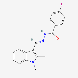 molecular formula C18H16FN3O B5533655 N'-[(1,2-dimethyl-1H-indol-3-yl)methylene]-4-fluorobenzohydrazide 