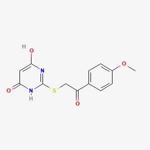 molecular formula C13H12N2O4S B5533813 6-hydroxy-2-{[2-(4-methoxyphenyl)-2-oxoethyl]thio}-4(3H)-pyrimidinone 