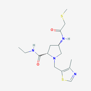 molecular formula C15H24N4O2S2 B5533851 (4S)-N-ethyl-1-[(4-methyl-1,3-thiazol-5-yl)methyl]-4-{[(methylthio)acetyl]amino}-L-prolinamide 