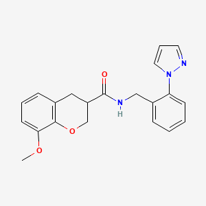 molecular formula C21H21N3O3 B5533871 8-methoxy-N-[2-(1H-pyrazol-1-yl)benzyl]-3-chromanecarboxamide 