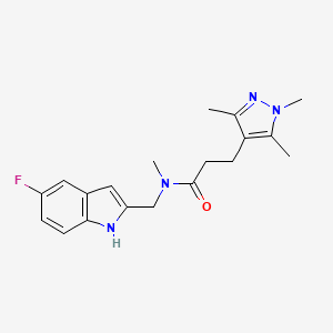 molecular formula C19H23FN4O B5533933 N-[(5-fluoro-1H-indol-2-yl)methyl]-N-methyl-3-(1,3,5-trimethyl-1H-pyrazol-4-yl)propanamide 