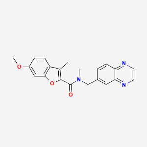 molecular formula C21H19N3O3 B5533997 6-methoxy-N,3-dimethyl-N-(6-quinoxalinylmethyl)-1-benzofuran-2-carboxamide 