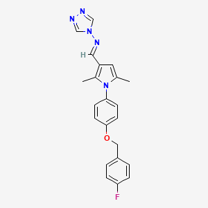 molecular formula C22H20FN5O B5534141 N-[(1-{4-[(4-fluorobenzyl)oxy]phenyl}-2,5-dimethyl-1H-pyrrol-3-yl)methylene]-4H-1,2,4-triazol-4-amine 