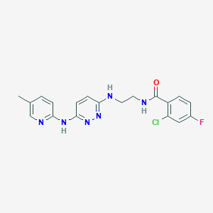 molecular formula C19H18ClFN6O B5534386 2-chloro-4-fluoro-N-[2-({6-[(5-methyl-2-pyridinyl)amino]-3-pyridazinyl}amino)ethyl]benzamide 