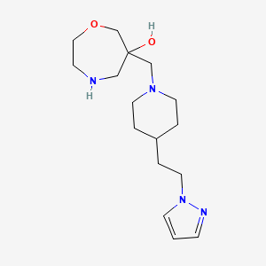 molecular formula C16H28N4O2 B5534418 6-({4-[2-(1H-pyrazol-1-yl)ethyl]-1-piperidinyl}methyl)-1,4-oxazepan-6-ol dihydrochloride 
