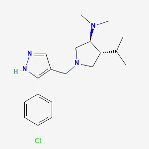 molecular formula C19H27ClN4 B5534690 (3S*,4R*)-1-{[3-(4-chlorophenyl)-1H-pyrazol-4-yl]methyl}-4-isopropyl-N,N-dimethyl-3-pyrrolidinamine 