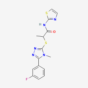 molecular formula C15H14FN5OS2 B5534719 2-{[5-(3-fluorophenyl)-4-methyl-4H-1,2,4-triazol-3-yl]thio}-N-1,3-thiazol-2-ylpropanamide 