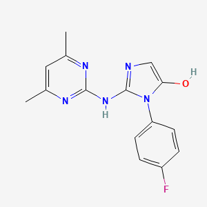 molecular formula C15H14FN5O B5534721 2-[(4,6-dimethyl-2-pyrimidinyl)amino]-1-(4-fluorophenyl)-1H-imidazol-5-ol 
