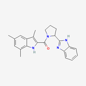 molecular formula C23H24N4O B5534773 2-{1-[(3,5,7-trimethyl-1H-indol-2-yl)carbonyl]-2-pyrrolidinyl}-1H-benzimidazole 