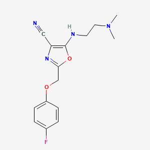 molecular formula C15H17FN4O2 B5534986 5-{[2-(dimethylamino)ethyl]amino}-2-[(4-fluorophenoxy)methyl]-1,3-oxazole-4-carbonitrile 