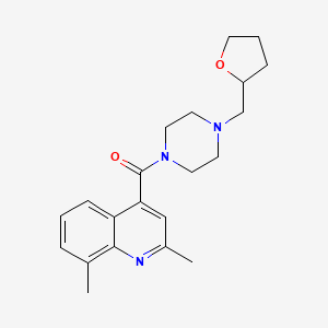 molecular formula C21H27N3O2 B5534996 2,8-dimethyl-4-{[4-(tetrahydro-2-furanylmethyl)-1-piperazinyl]carbonyl}quinoline 