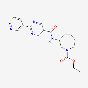 molecular formula C19H23N5O3 B5535236 ethyl 3-{[(2-pyridin-3-ylpyrimidin-5-yl)carbonyl]amino}azepane-1-carboxylate 