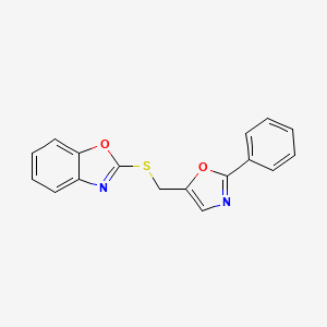 molecular formula C17H12N2O2S B5535322 2-{[(2-phenyl-1,3-oxazol-5-yl)methyl]thio}-1,3-benzoxazole 