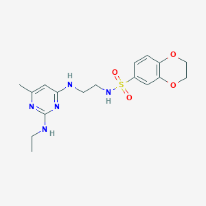 molecular formula C17H23N5O4S B5535361 N-(2-{[2-(ethylamino)-6-methyl-4-pyrimidinyl]amino}ethyl)-2,3-dihydro-1,4-benzodioxine-6-sulfonamide 