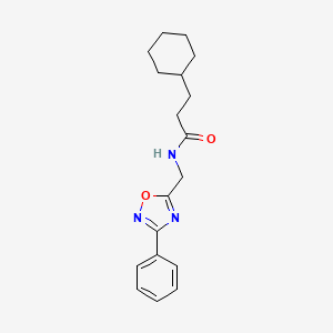 molecular formula C18H23N3O2 B5535368 3-cyclohexyl-N-[(3-phenyl-1,2,4-oxadiazol-5-yl)methyl]propanamide 