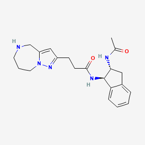 molecular formula C21H27N5O2 B5535425 N-[(1R,2R)-2-(acetylamino)-2,3-dihydro-1H-inden-1-yl]-3-(5,6,7,8-tetrahydro-4H-pyrazolo[1,5-a][1,4]diazepin-2-yl)propanamide hydrochloride 