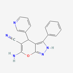molecular formula C18H13N5O B5535505 6-amino-3-phenyl-4-(3-pyridinyl)-1,4-dihydropyrano[2,3-c]pyrazole-5-carbonitrile 