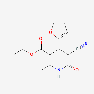 molecular formula C14H14N2O4 B5535603 ethyl 5-cyano-4-(2-furyl)-2-methyl-6-oxo-1,4,5,6-tetrahydro-3-pyridinecarboxylate 
