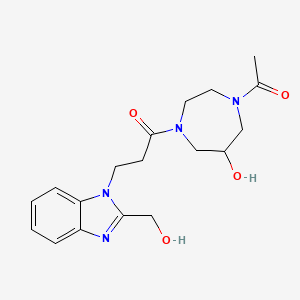 molecular formula C18H24N4O4 B5535743 1-acetyl-4-{3-[2-(hydroxymethyl)-1H-benzimidazol-1-yl]propanoyl}-1,4-diazepan-6-ol 
