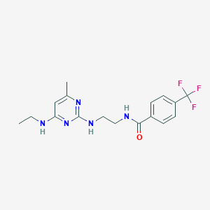 molecular formula C17H20F3N5O B5535840 N-(2-{[4-(ethylamino)-6-methyl-2-pyrimidinyl]amino}ethyl)-4-(trifluoromethyl)benzamide 