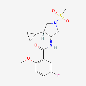 molecular formula C16H21FN2O4S B5535888 N-[(3R*,4S*)-4-环丙基-1-(甲磺酰基)-3-吡咯烷基]-5-氟-2-甲氧基苯甲酰胺 