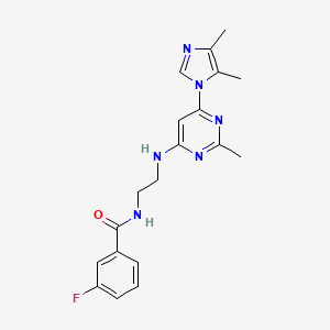 molecular formula C19H21FN6O B5535909 N-(2-{[6-(4,5-二甲基-1H-咪唑-1-基)-2-甲基-4-嘧啶基]氨基}乙基)-3-氟苯甲酰胺 