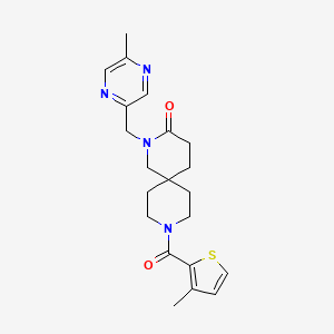 molecular formula C21H26N4O2S B5535942 2-[(5-methylpyrazin-2-yl)methyl]-9-[(3-methyl-2-thienyl)carbonyl]-2,9-diazaspiro[5.5]undecan-3-one 