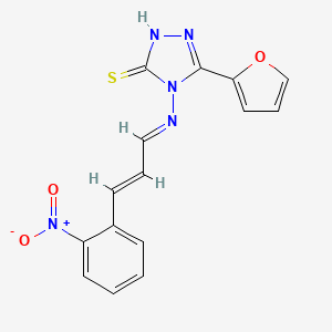 molecular formula C15H11N5O3S B5535950 5-(2-furyl)-4-{[3-(2-nitrophenyl)-2-propen-1-ylidene]amino}-4H-1,2,4-triazole-3-thiol 