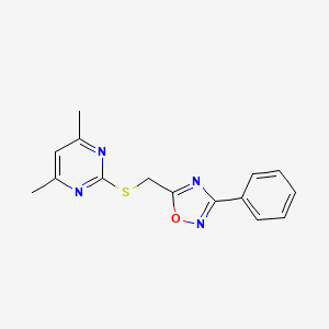 molecular formula C15H14N4OS B5536046 4,6-dimethyl-2-{[(3-phenyl-1,2,4-oxadiazol-5-yl)methyl]thio}pyrimidine 