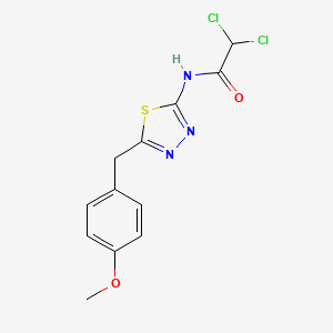 molecular formula C12H11Cl2N3O2S B5536118 2,2-二氯-N-[5-(4-甲氧基苄基)-1,3,4-噻二唑-2-基]乙酰胺 