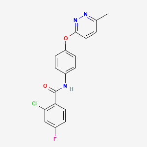 molecular formula C18H13ClFN3O2 B5536126 2-chloro-4-fluoro-N-{4-[(6-methyl-3-pyridazinyl)oxy]phenyl}benzamide 