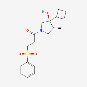 molecular formula C18H25NO4S B5536196 (3R*,4R*)-3-cyclobutyl-4-methyl-1-[3-(phenylsulfonyl)propanoyl]pyrrolidin-3-ol 