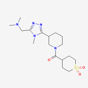 molecular formula C17H29N5O3S B5536211 1-(5-{1-[(1,1-dioxidotetrahydro-2H-thiopyran-4-yl)carbonyl]piperidin-3-yl}-4-methyl-4H-1,2,4-triazol-3-yl)-N,N-dimethylmethanamine 