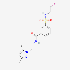 molecular formula C16H21FN4O3S B5536254 N-[2-(3,5-dimethyl-1H-pyrazol-1-yl)ethyl]-3-{[(2-fluoroethyl)amino]sulfonyl}benzamide 