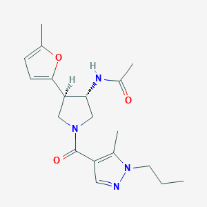 molecular formula C19H26N4O3 B5536304 N-{(3S*,4R*)-4-(5-methyl-2-furyl)-1-[(5-methyl-1-propyl-1H-pyrazol-4-yl)carbonyl]-3-pyrrolidinyl}acetamide 