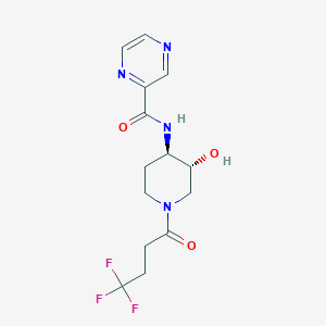 molecular formula C14H17F3N4O3 B5536336 N-[(3R*,4R*)-3-hydroxy-1-(4,4,4-trifluorobutanoyl)piperidin-4-yl]pyrazine-2-carboxamide 