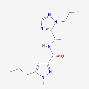 molecular formula C14H22N6O B5536498 3-propyl-N-[1-(1-propyl-1H-1,2,4-triazol-5-yl)ethyl]-1H-pyrazole-5-carboxamide 