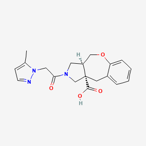 molecular formula C19H21N3O4 B5536502 (3aS*,10aS*)-2-[(5-甲基-1H-吡唑-1-基)乙酰基]-2,3,3a,4-四氢-1H-[1]苯并氧杂菲并[3,4-c]吡咯-10a(10H)-羧酸 