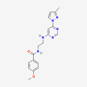 molecular formula C18H20N6O2 B5536505 4-methoxy-N-(2-{[6-(3-methyl-1H-pyrazol-1-yl)-4-pyrimidinyl]amino}ethyl)benzamide 