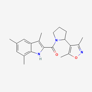 molecular formula C21H25N3O2 B5536540 2-{[2-(3,5-dimethyl-4-isoxazolyl)-1-pyrrolidinyl]carbonyl}-3,5,7-trimethyl-1H-indole 