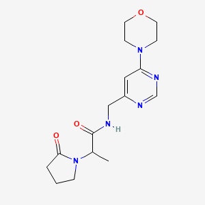 molecular formula C16H23N5O3 B5536556 N-{[6-(4-morpholinyl)-4-pyrimidinyl]methyl}-2-(2-oxo-1-pyrrolidinyl)propanamide 