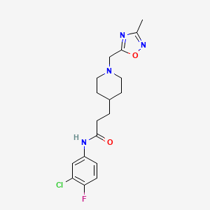 molecular formula C18H22ClFN4O2 B5536565 N-(3-chloro-4-fluorophenyl)-3-{1-[(3-methyl-1,2,4-oxadiazol-5-yl)methyl]piperidin-4-yl}propanamide 